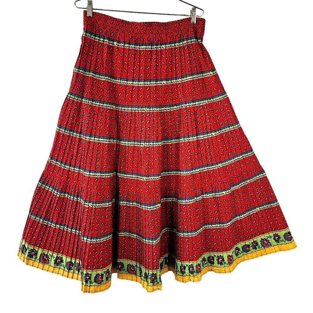 80s 90s COUNTERPARTS Full Skirt Layered Accordion Pleated Southwestern Pattern L